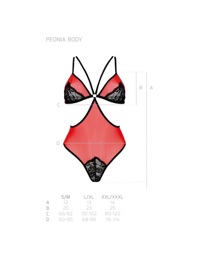 Напівпрозоре боді з мереживом Passion PEONIA BODY S/M red - Фото №5
