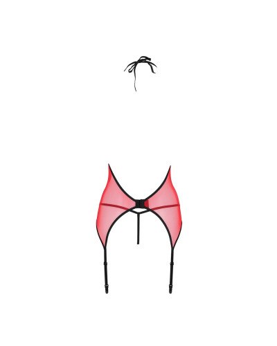 Корсет з пажами для панчіх Passion PEONIA CORSET L/XL red, стрінги - Фото №5