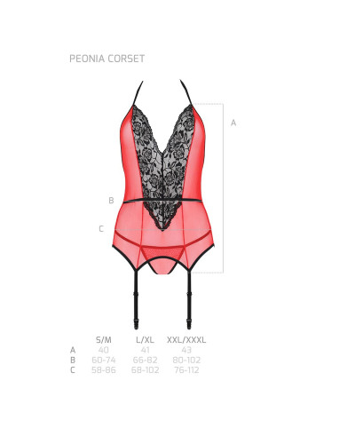 Корсет з пажами для панчіх Passion PEONIA CORSET L/XL red, стрінги - Фото №6