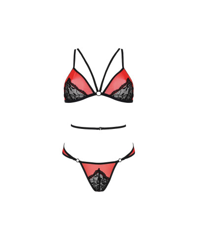 Комплект білизни Passion PEONIA SET S/M red, бра, трусики - Фото №3