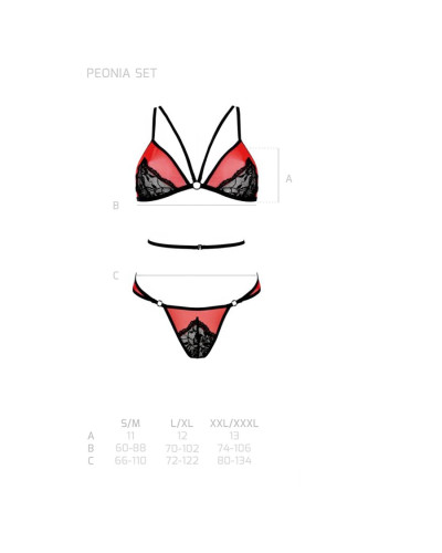 Комплект білизни Passion PEONIA SET S/M red, бра, трусики - Фото №5