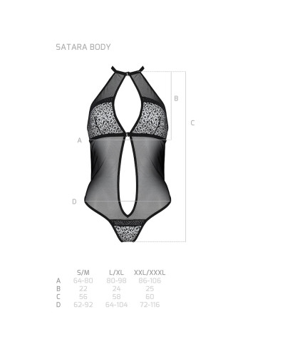 Сітчасте боді з мереживом на грудях Passion SATARA BODY S/M black - Фото №5