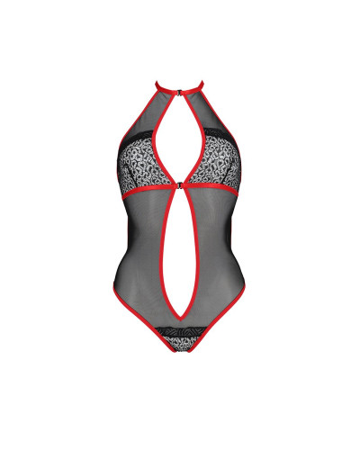 Сетчатое боди с кружевом на груди Passion SATARA BODY L/XL red - Фото №3