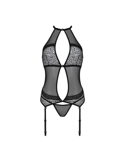 Корсет з пажами Passion SATARA CORSET L/XL black, стрінги, мереживо, застібки спереду та ззаду - Фото №3