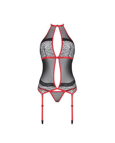 Корсет з пажами Passion SATARA CORSET XXL/XXXL red, стрінги, мереживо, застібки спереду та ззаду - Фото №3