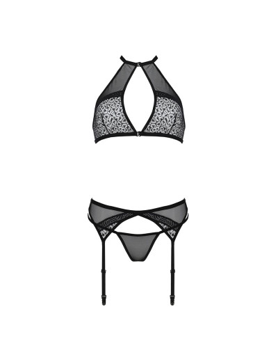Комплект белья Passion SATARA SET L/XL black, топ, пояс для чулок, стринги - Фото №3