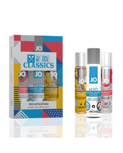 Набір JO Tri-Me Triple Pack — Classics (3×30 мл) водна, силіконова та смакова змазка - Фото №1
