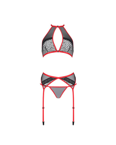 Комплект білизни Passion SATARA SET S/M red, топ, пояс для панчіх, стрінги - Фото №3