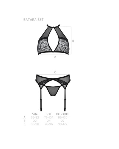 Комплект білизни Passion SATARA SET S/M red, топ, пояс для панчіх, стрінги - Фото №5