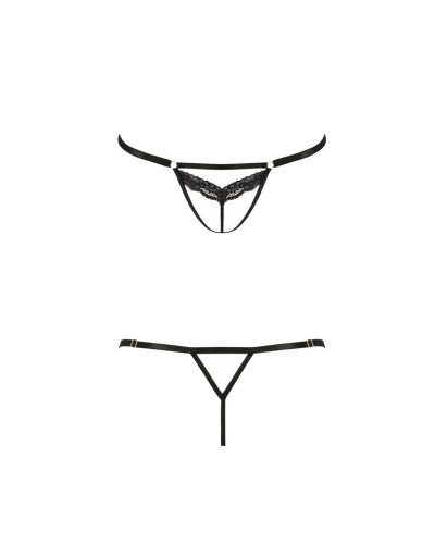 Відверті трусики-стрепи з мереживом Passion Exclusive SOLON THONG XXL/XXXL, black - Фото №3