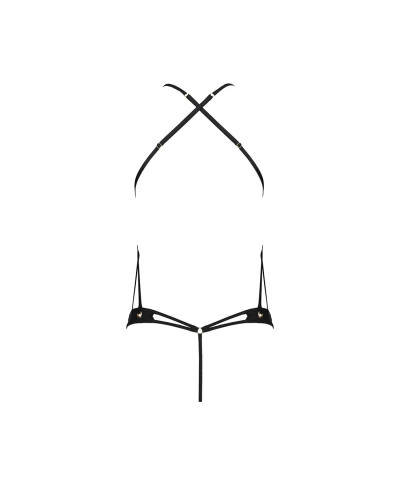 Боді з відкритим доступом Passion TASMINA BODY L/XL black, екошкіра, шнурівки, ажурні мережива - Фото №4