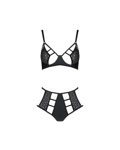 Комплект белья Passion TASMINA SET S/M black, лиф, высокие трусики с корсетом сзади - Фото №3