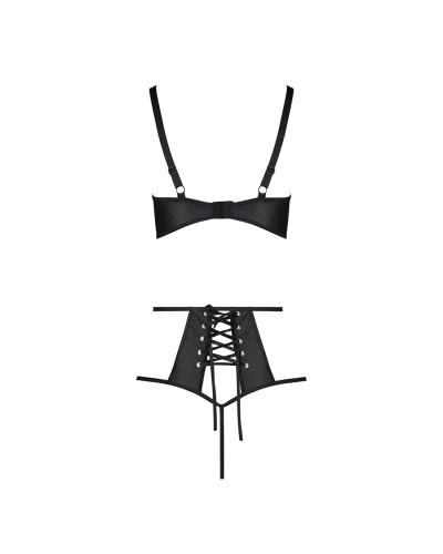 Комплект белья Passion TASMINA SET S/M black, лиф, высокие трусики с корсетом сзади - Фото №4