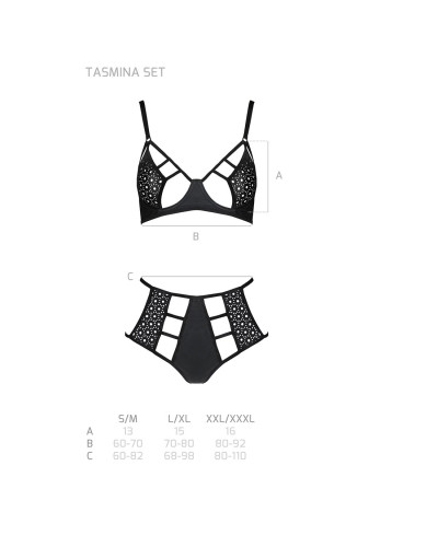 Комплект белья Passion TASMINA SET S/M black, лиф, высокие трусики с корсетом сзади - Фото №5