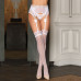 Белоснежный комплект с чулками JSY 7837: One Size, white, стринги, пояс для чулок, кружево, бант - Фото №1
