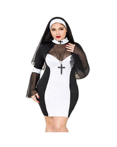 Еротичний костюм черниці JSY «Грішниця Лола» Plus Size Black, сукня, хрест, апостольник - Фото №1