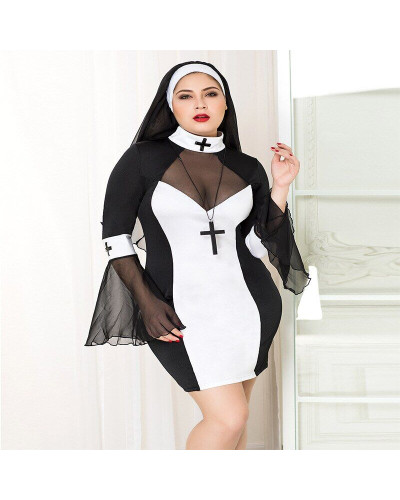 Еротичний костюм черниці JSY «Грішниця Лола» Plus Size Black, сукня, хрест, апостольник - Фото №3