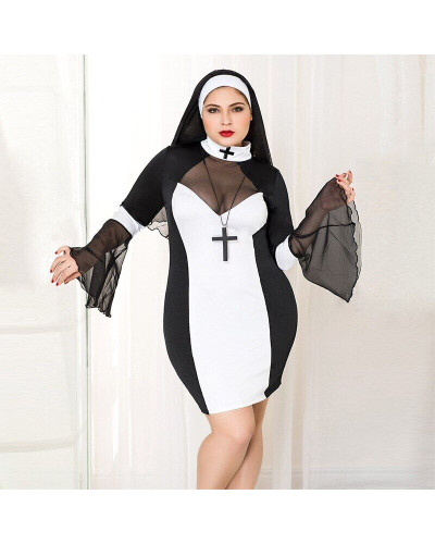 Еротичний костюм черниці JSY «Грішниця Лола» Plus Size Black, сукня, хрест, апостольник - Фото №5