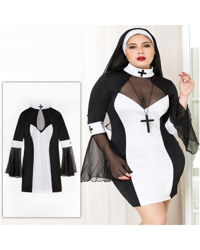Еротичний костюм черниці JSY «Грішниця Лола» Plus Size Black, сукня, хрест, апостольник - Фото №6