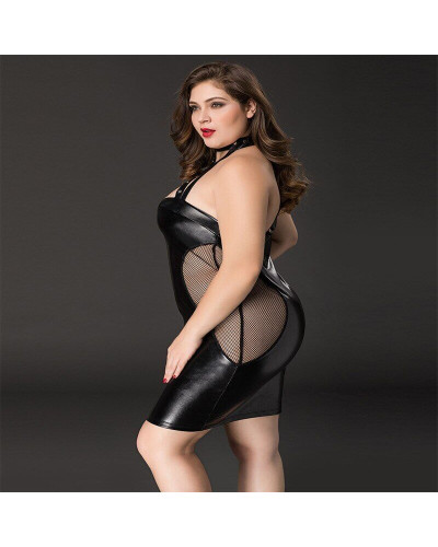 Еротична сукня JSY «Спокуслива Міла» Plus Size Black, прозорі вставки, стрепи, халтер - Фото №3