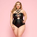 Сексуальне боді JSY «Пристрасна Лорейн» Plus Size Black, люверси, стрепи, екошкіра, шнурівка - Фото №1