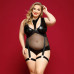 Элегантное боди из экокожи JSY «Соблазнительная Морган» Plus Size, Black, сетка, портупея с гартерам - Фото №1