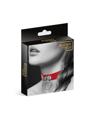Чокер з кільцем для повідця Bijoux Pour Toi - FETISH Red, екошкіра - Фото №3