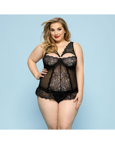 Сексуальный комплект белья JSY «Скромница Брук» Plus Size, Black, кружево, корсет, стринги - Фото №1