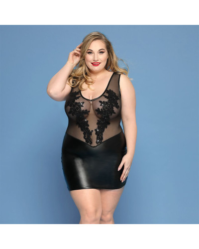 Елегантна сукня JSY «Леді Софія» Plus Size, black, дрібна сітка, вишивка, екошкіра - Фото №1