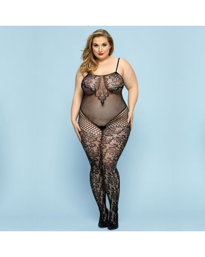 Відвертий бодістокінг JSY «Фатальна Скарлет» Plus Size, Black, імітація боді, мереживо, доступ - Фото №1