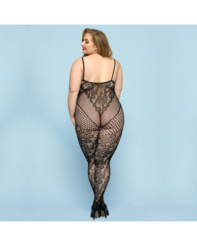 Відвертий бодістокінг JSY «Фатальна Скарлет» Plus Size, Black, імітація боді, мереживо, доступ - Фото №2