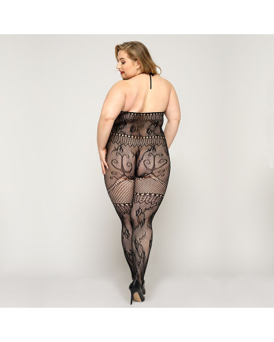 Кружевной бодистокинг JSY «Горячая Хейли» Plus Size, Black, халтер, имитация чулков, открытый доступ - Фото №2