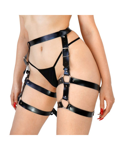 Кожаные гартеры Art of Sex - Melani Leather garters, Черные XS-M - Фото №2