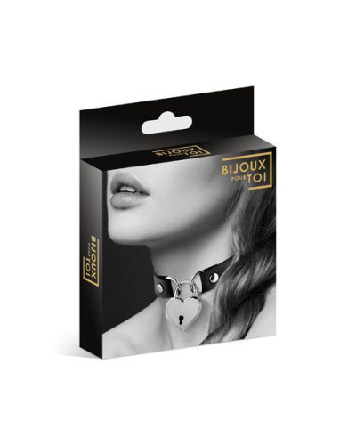 Чокер з замочком-сердечком Bijoux Pour Toi - HEART LOCK Black, екошкіра - Фото №3