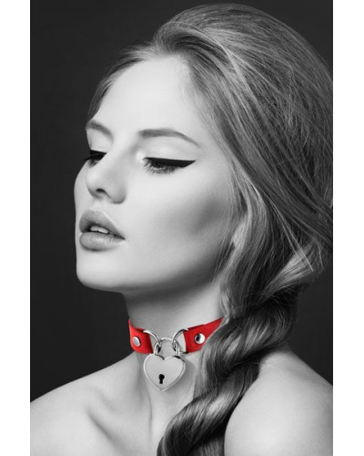 Чокер з замочком-сердечком Bijoux Pour Toi - HEART LOCK Red, екошкіра - Фото №1