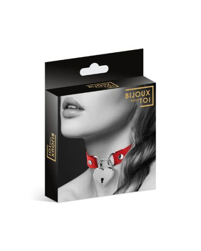 Чокер з замочком-сердечком Bijoux Pour Toi - HEART LOCK Red, екошкіра - Фото №3