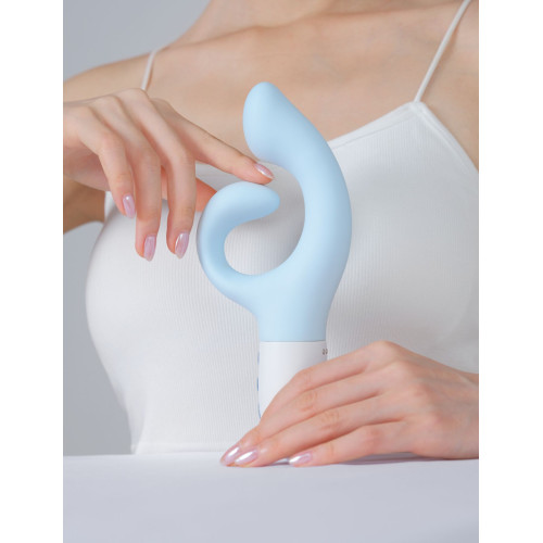 Вібратор-кролик для точки G KISTOY Big G Blue, вигнутий відросток, автоматичний підігрів