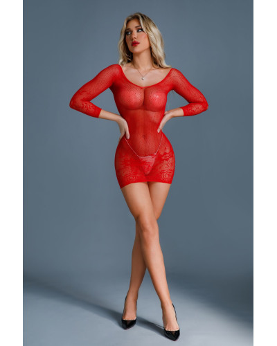 Сукня-сітка Caprice Lingerie Model 01 One size Red, мереживо, довгі рукави - Фото №1