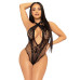 Мереживне тедді Leg Avenue Lace and net halter teddy One size Black, глибокий виріз, халтер - Фото №3