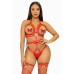 Портупея-тедди из ремней Leg Avenue Studded O-ring harness teddy S Red, экокожа - Фото №1
