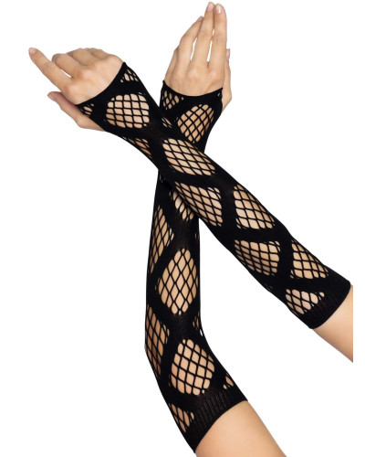 Довгі мітенки Leg Avenue Faux wrap net arm warmers One size Black, велика сітка - Фото №1