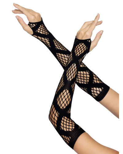 Довгі мітенки Leg Avenue Faux wrap net arm warmers One size Black, велика сітка - Фото №3