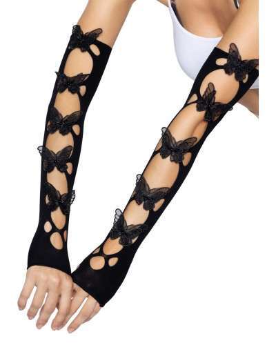 Митенки Leg Avenue Butterfly applique arm warmers Black, бабочки - Фото №2