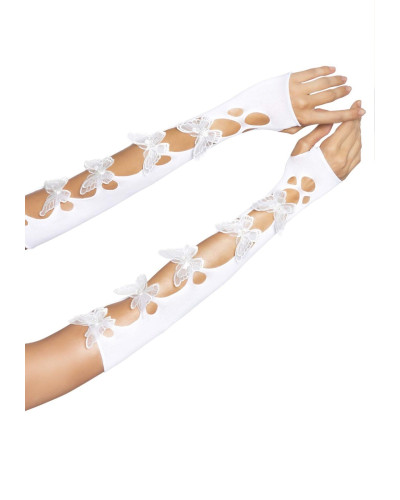 Митенки Leg Avenue Butterfly applique arm warmers White, бабочки - Фото №1