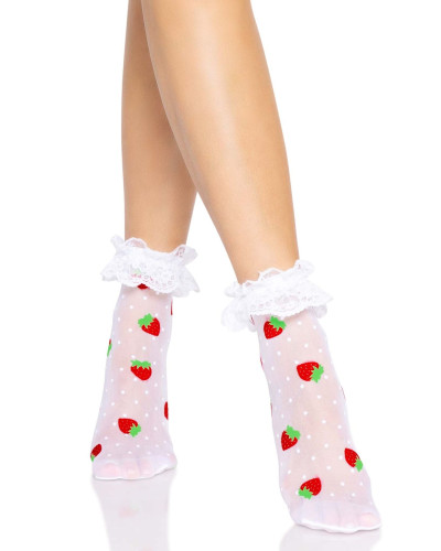 Шкарпетки жіночі з полуничним принтом Leg Avenue Strawberry ruffle top anklets One size, мереживні м - Фото №2