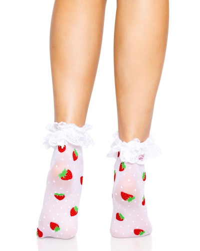 Шкарпетки жіночі з полуничним принтом Leg Avenue Strawberry ruffle top anklets One size, мереживні м - Фото №3