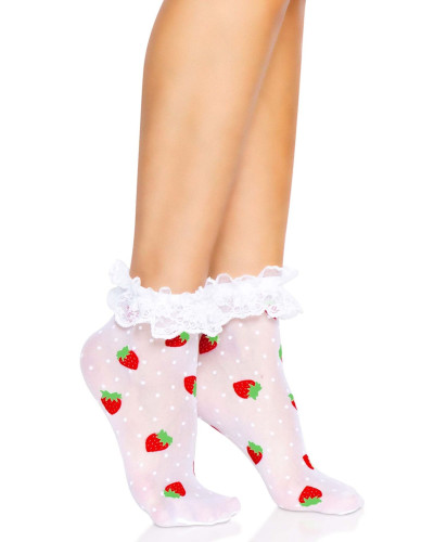 Шкарпетки жіночі з полуничним принтом Leg Avenue Strawberry ruffle top anklets One size, мереживні м - Фото №4