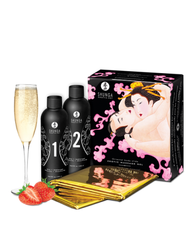 Гель для NURU масажу Shunga Oriental Body-to-Body – Sparkling Strawberry Wine плюс простирадло - Фото №3
