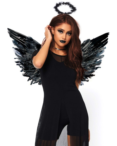 (SALE) Крила чорного ангела Leg Avenue Angel Accessory Kit Black, крила, німб - Фото №1