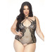 SO8609 Тедди с открытым доступом Leg Avenue Net and lace crotchless teddy 1X–2X Black, шнуровка на с - Фото №1